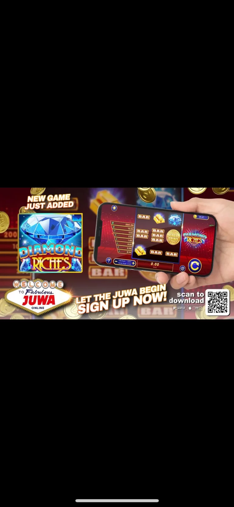 Juwa signup promotion showing casino cards and rewards