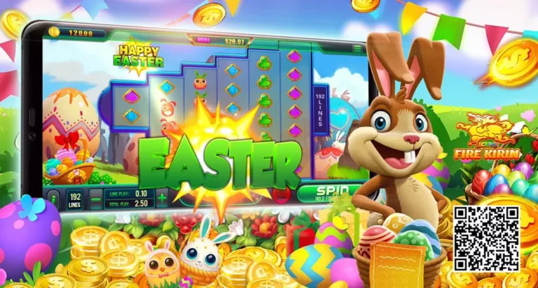 Easter themed slot game with cartoon rabbit and spring symbols