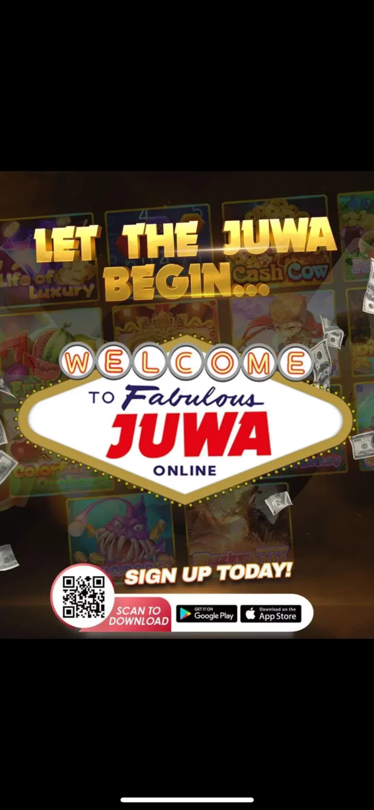Let the Juwa Begin welcome banner with signup call to action