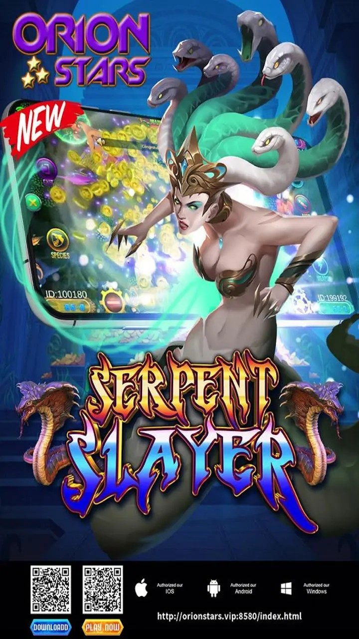 Serpent Slayer slot game with mythical female warrior character
